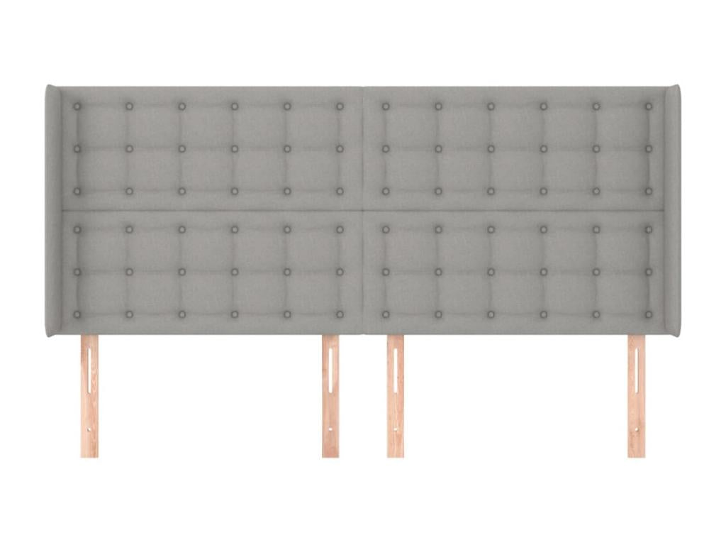 Headboard with wings, light grey, 163x16x118/128 cm, fabric