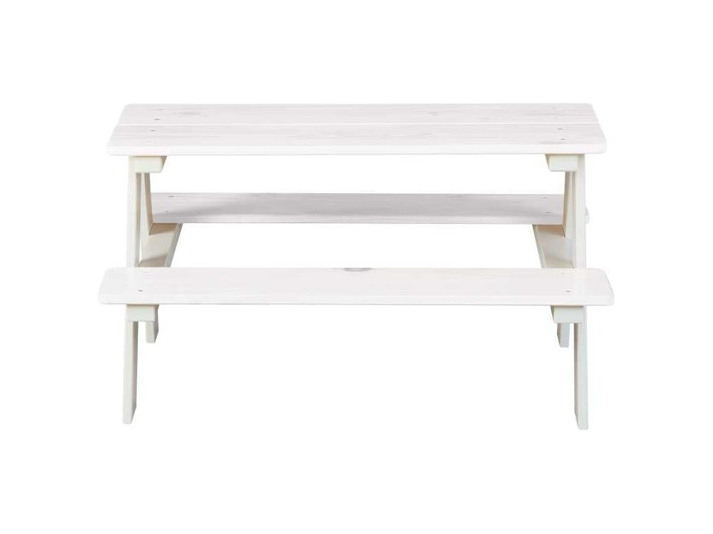 Meubiana dining room set, table and bench set for children, white interior.