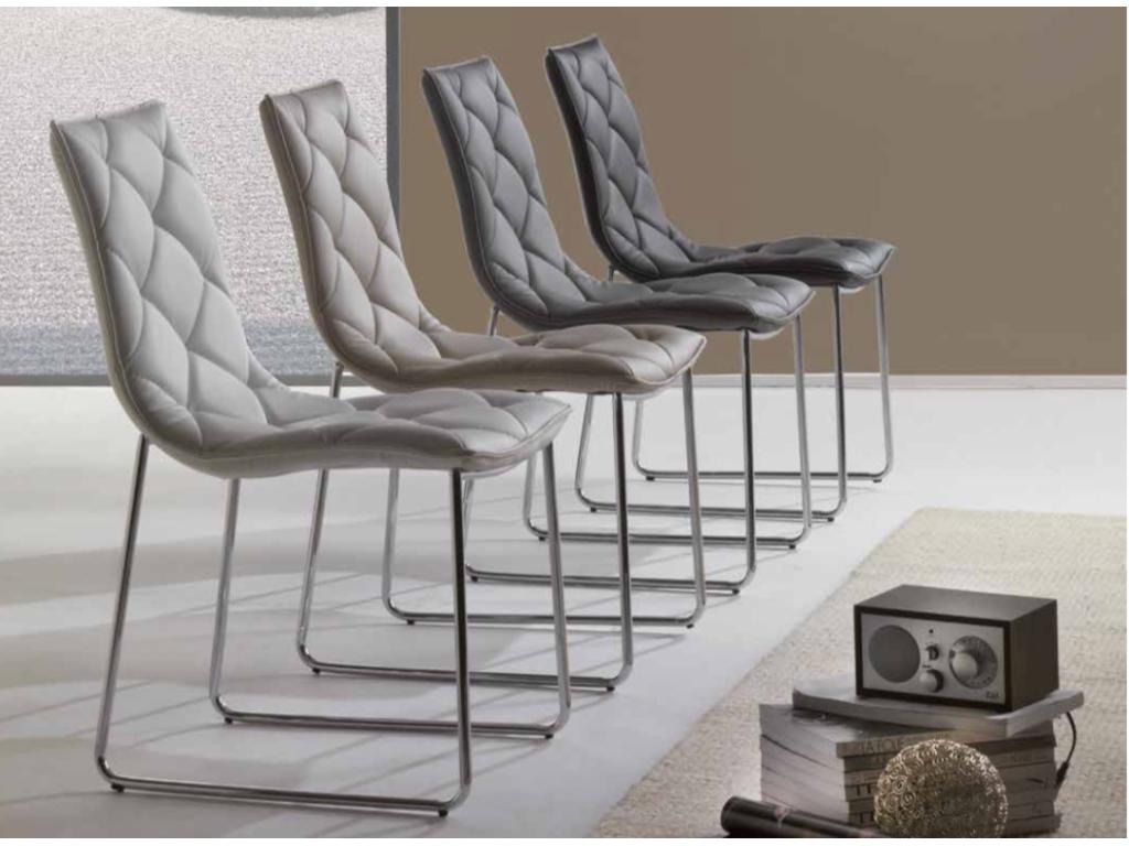 Meubiana leather-look tufted polyurethane chair - Set of 2 - Light Beige