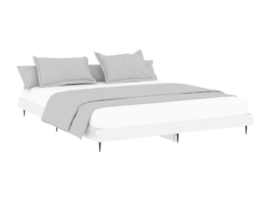 High-gloss white bed frame, 160x200 cm, engineered wood