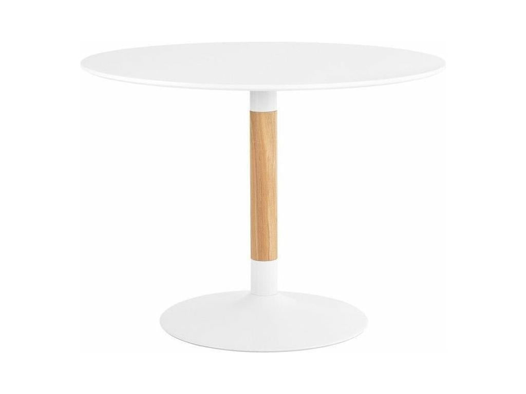 Meubiana 100cm Round Dining Table in White Lacquered Wood and White Metal Legs