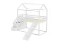 Bunk bed 90x200 cm - with a slide and storage ladder - made of solid wood - with slatted base by Meubiana - White