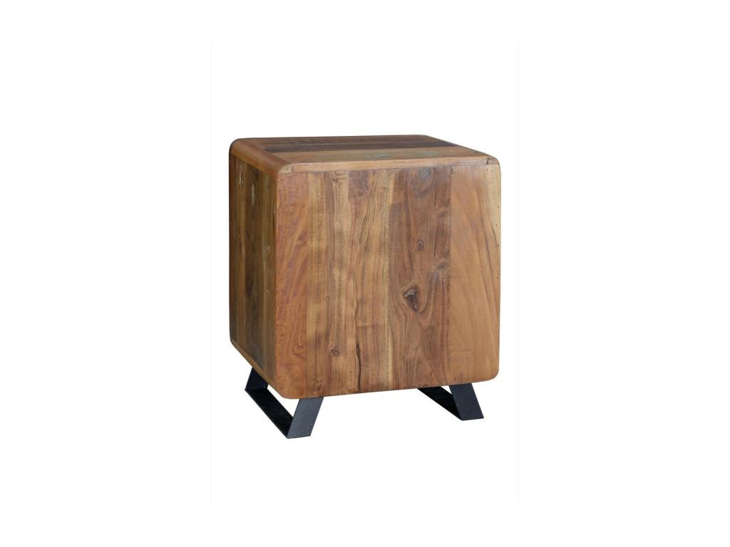 Bedside Table with 1 Drawer, Wood and Iron, Brown, 50x40x60cm - Meubiana Vintage Decoration