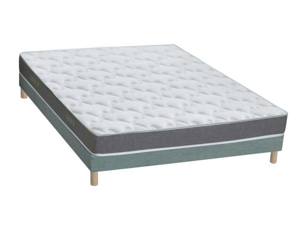 Meubiana reversible firm foam mattress and bed base set - French comfort. Dimensions: 140x190 cm. Bed base: Celadon green.