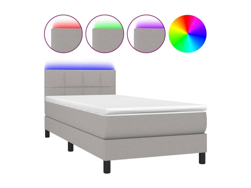 Meubiana bed base with mattress and LED, light grey, 90x190