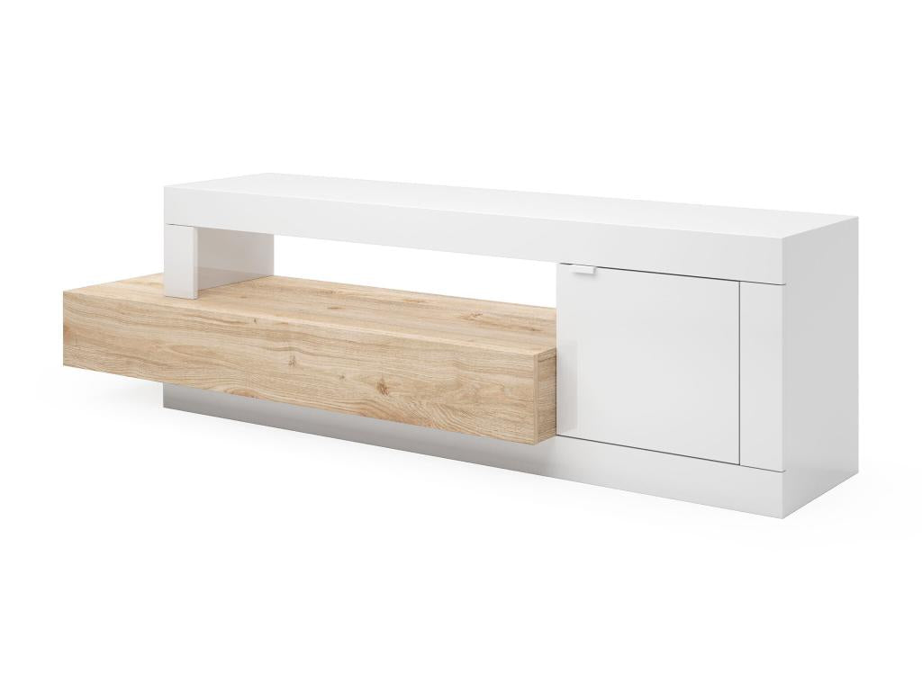 TV stand with 1 door, 1 drawer and 1 shelf - Light natural and white - Meubiana