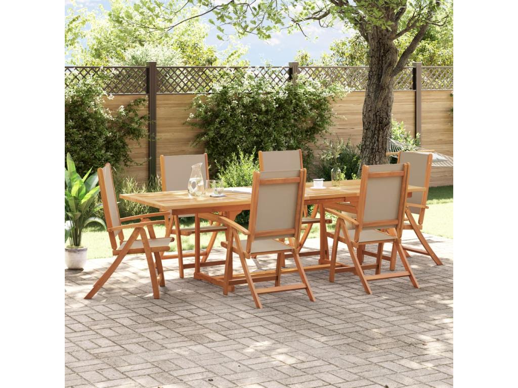 7-piece garden dining set from Meubiana, solid wood and textilene