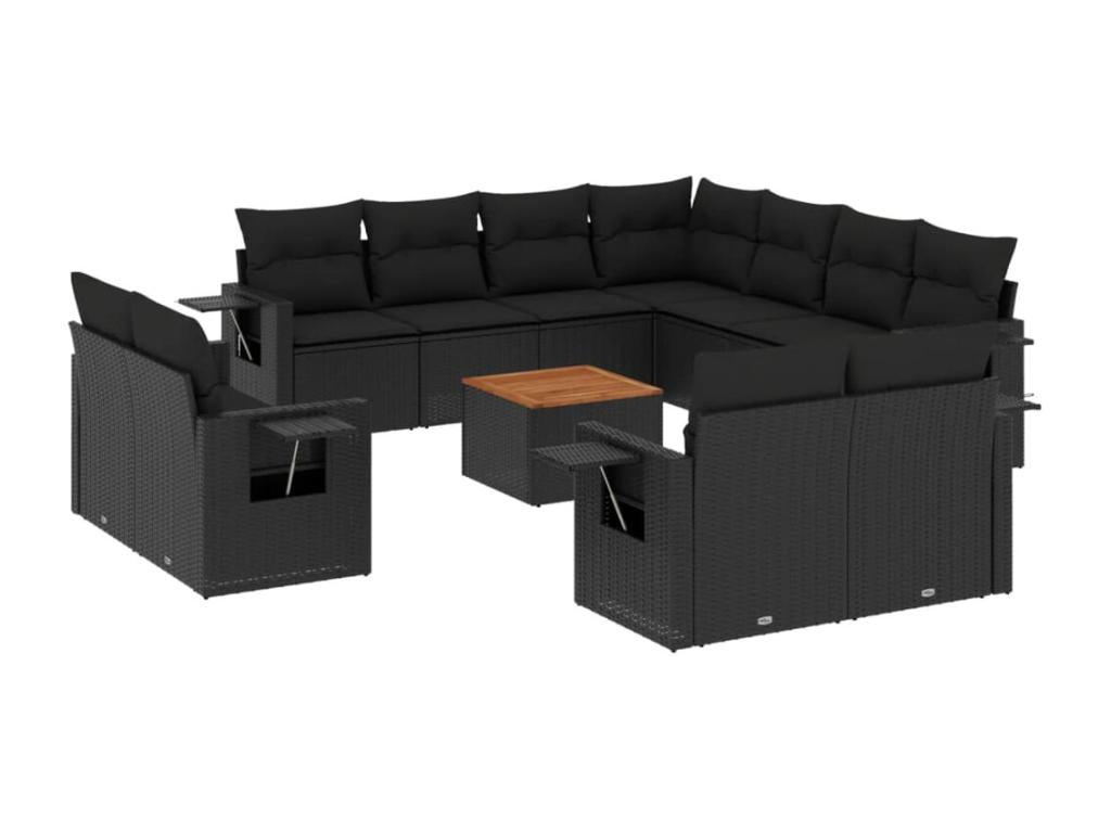 12-piece garden furniture set with cushions, black resin wicker