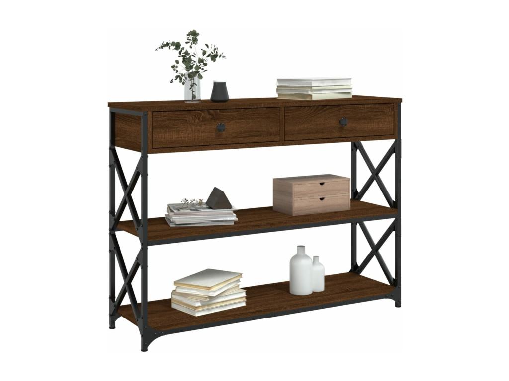 Brown oak console table, 100x28x75 cm, engineered wood