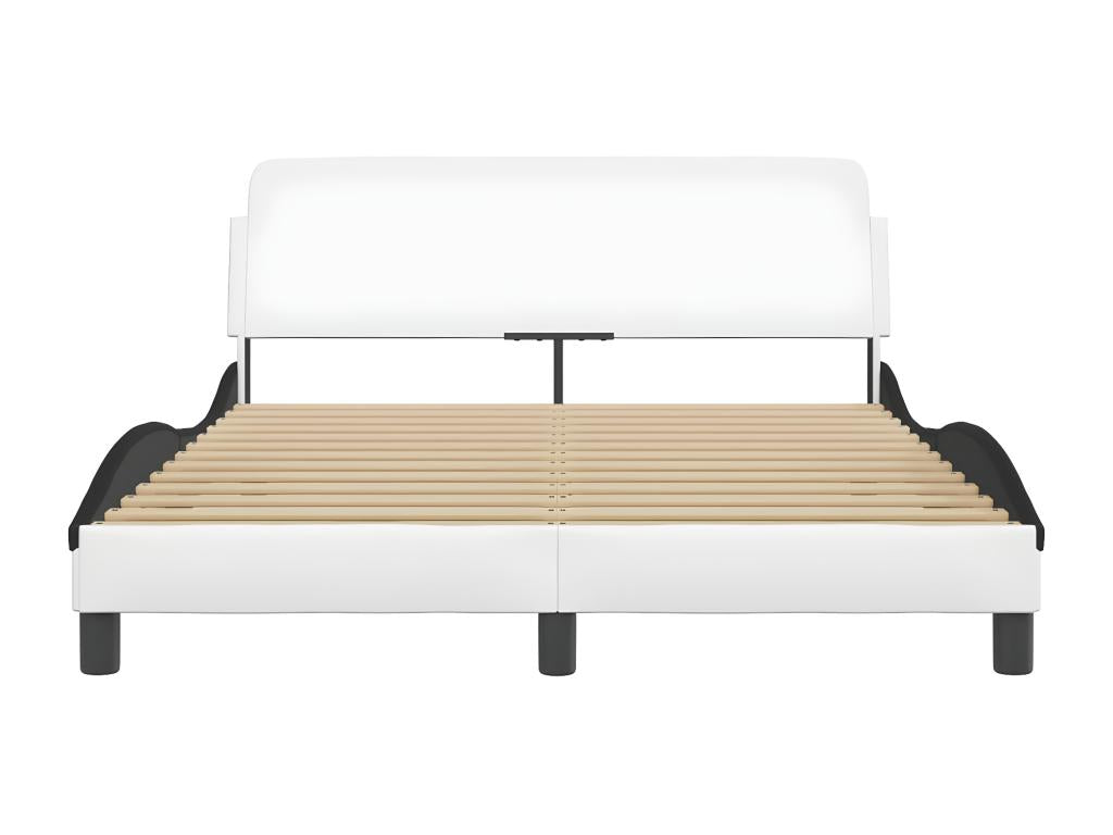 Bed frame without mattress, white and black, 140x200 cm, faux leather
