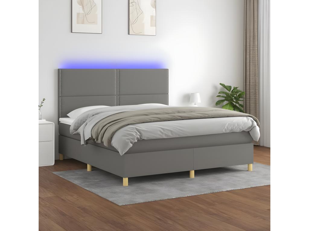 Upholstered bed base and mattress with LED lighting, Dark Grey, 180x200 cm, Fabric 2