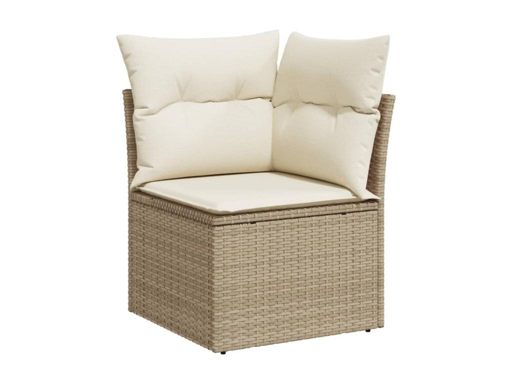 7-piece garden furniture set with cushions, beige woven resin