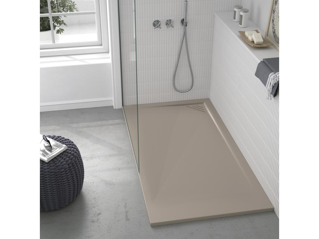 Sand-colored shower tray with smooth finish, Meubiana colored grate - 100x80 cm
