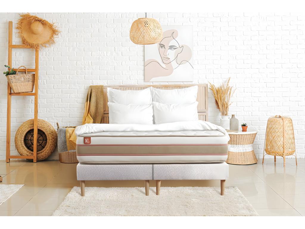 Ready-to-sleep pack: LE DÉLICAT mattress 180x200, pocket springs and memory foam, double bed base, white