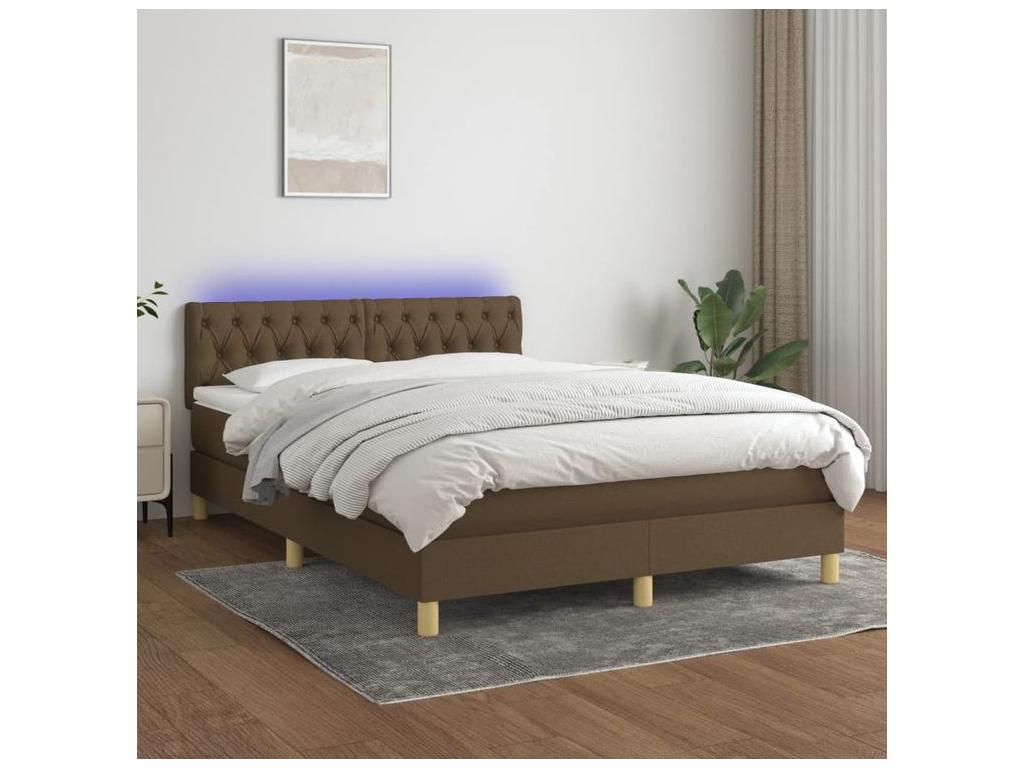 Meubiana bed base with mattress and LED light, dark brown, 140x190
