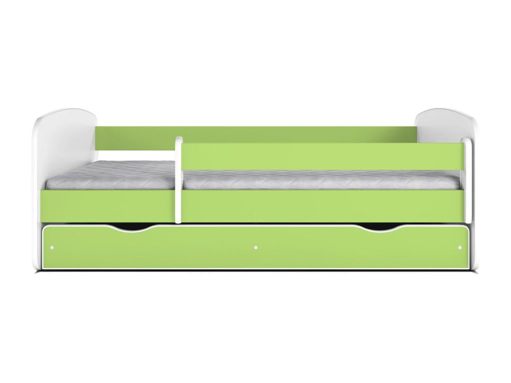 Green children's bed with slatted base and removable safety rail Homzora-80x180