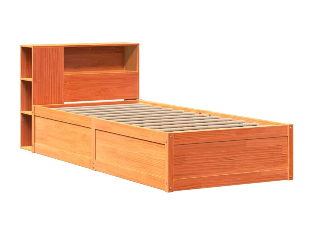 Bed frame without mattress, brown wax finish, 90x200 cm, solid pine wood