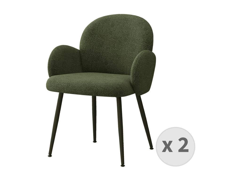 Meubiana - Army Green bouclé fabric chair with black metal legs x2