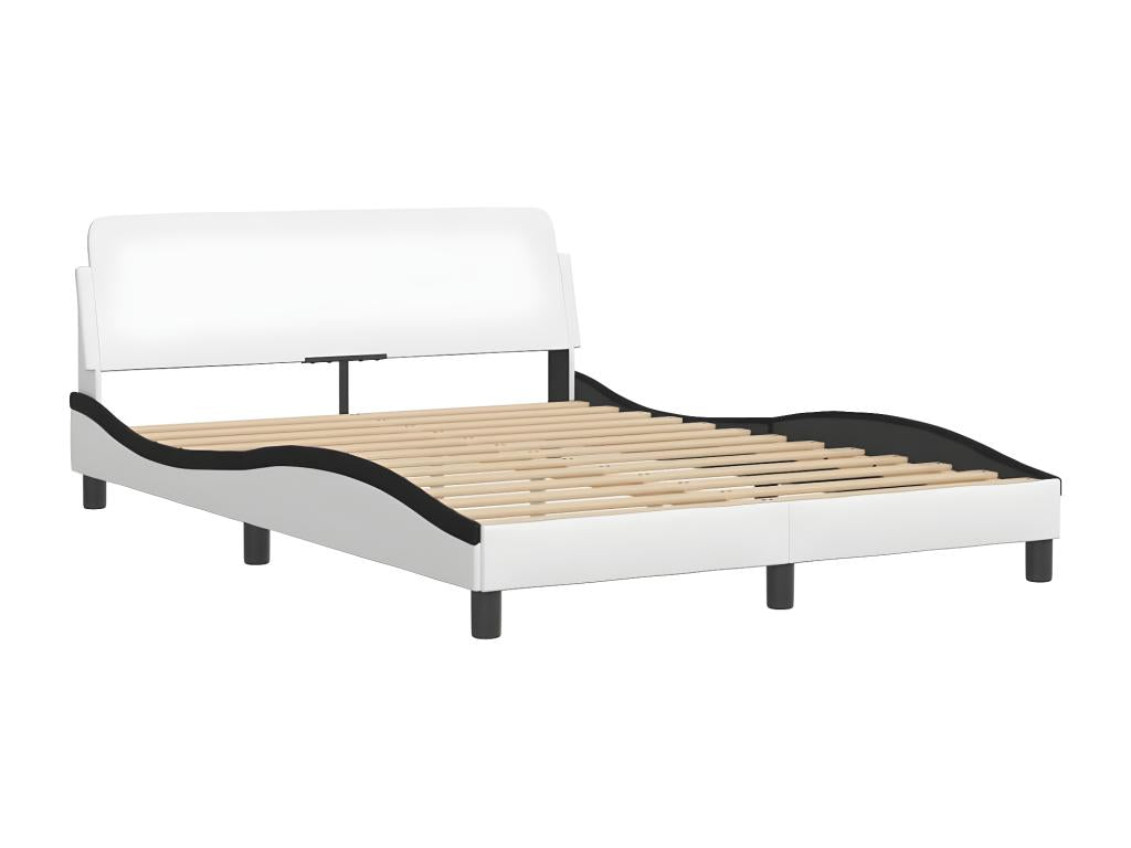 Bed frame without mattress, white and black, 140x200 cm, faux leather
