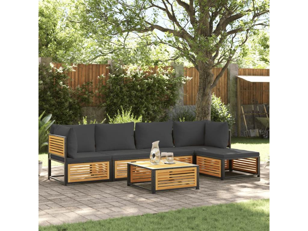 6-piece garden furniture set with cushions, solid wood by Meubiana