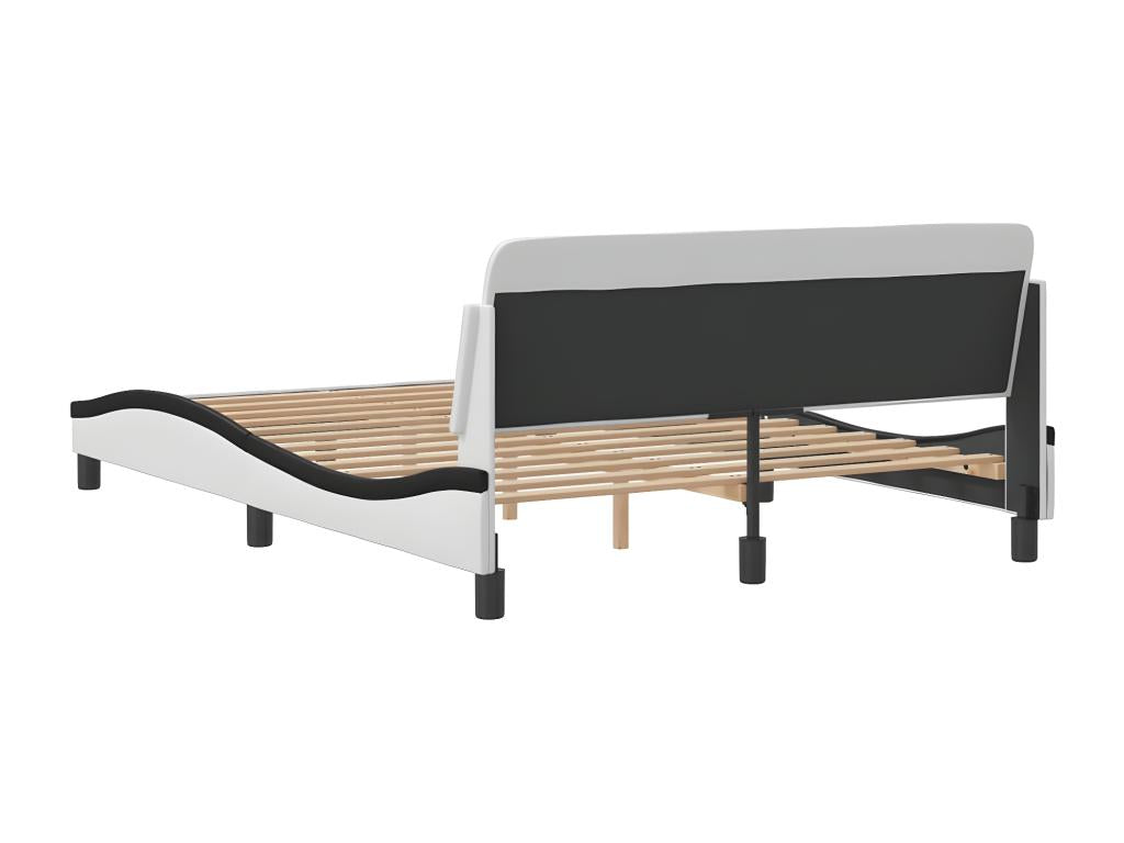 Bed frame without mattress, white and black, 140x200 cm, faux leather