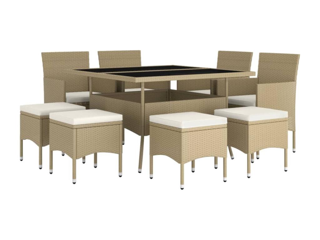 9-Piece Garden Dining Set, Wicker Resin, Beige