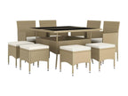 9-Piece Garden Dining Set, Wicker Resin, Beige