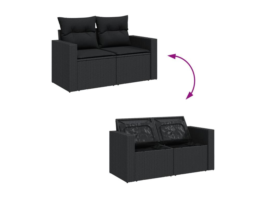 12-piece garden furniture set with cushions, black resin wicker