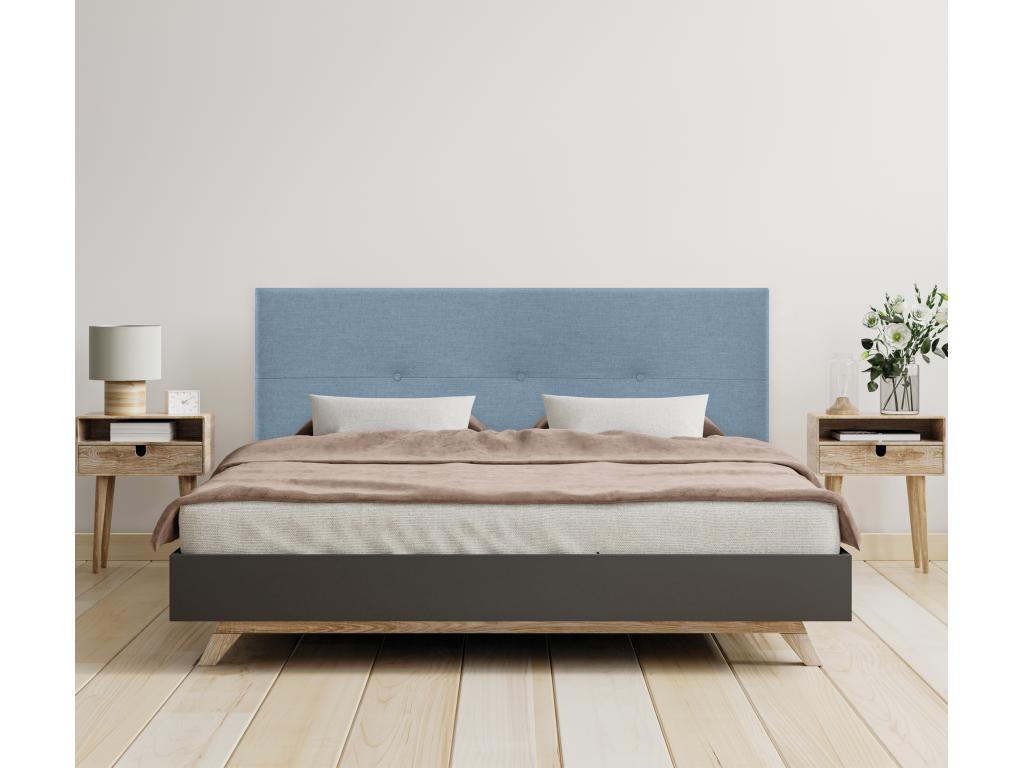 Meubiana Natural Linen Headboard with Buttons 160x50cm for 150/160cm Beds - Blue