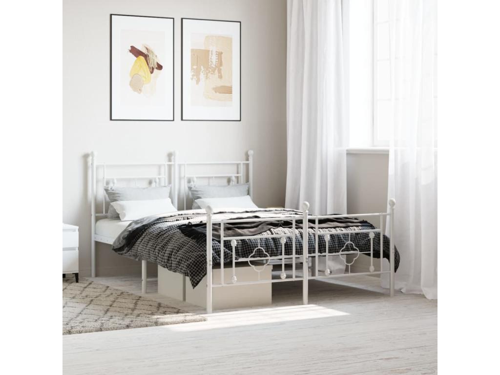 Metal bed frame without mattress and white bed legs, 140x190 cm