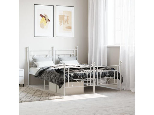 Metal bed frame without mattress and white bed legs, 140x190 cm