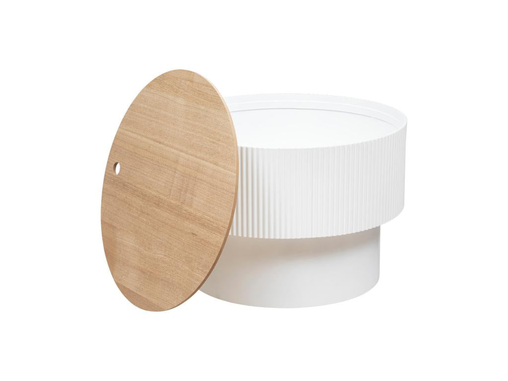 Coffee table with storage compartment in white painted wood, D 55 x H 38 cm