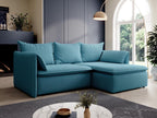 Meubiana right-hand corner sofa bed in textured blue fabric