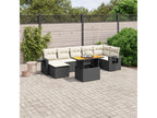 8-piece garden furniture set with cushions, black woven resin