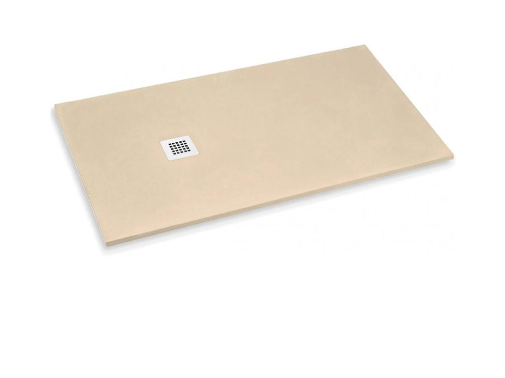 85x130 cm Shower Tray, Meubiana Extra Thin Light Ivory RAL 1015, in Synthetic Resin and Marble Powder with Free-Mounting Drain