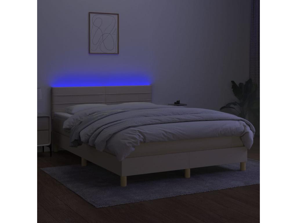 Upholstered bed base with mattress and LED lighting, Cream, 140x200 cm, Fabric