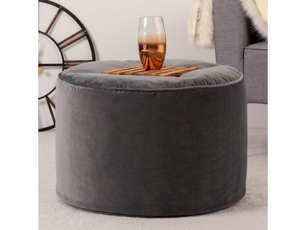 Round footstool pouf in anthracite grey velvet - Meubiana