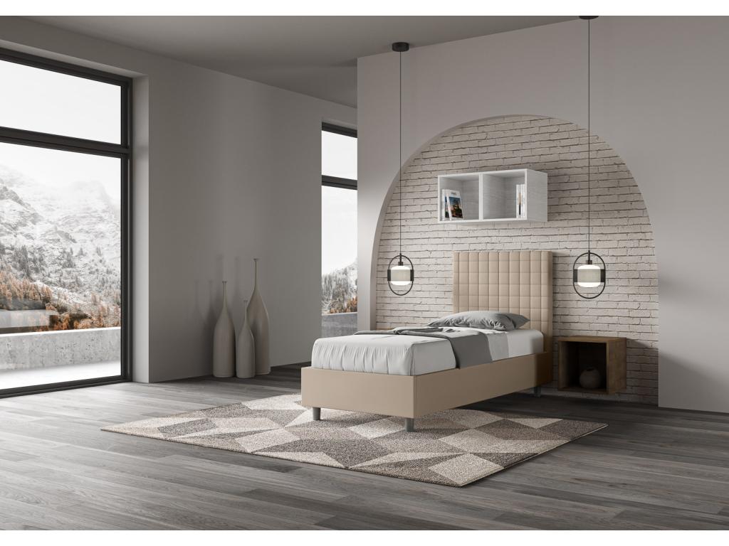 Sunny dove grey faux leather bed with upholstered 80x190 slatted base