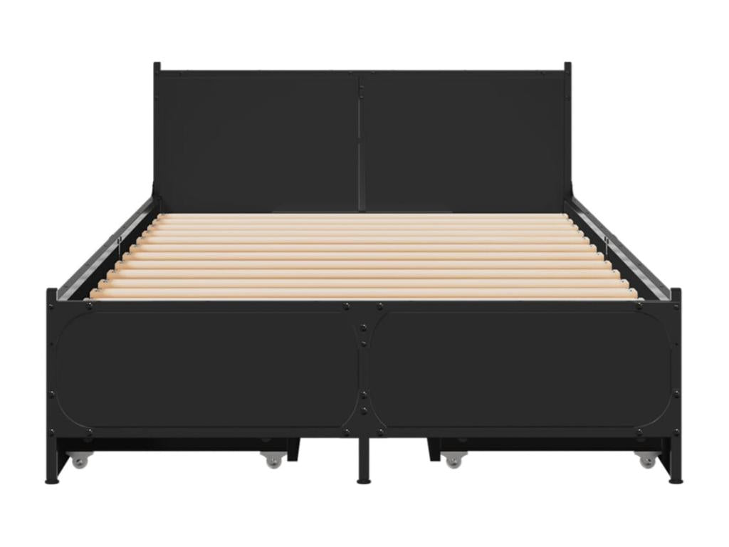 Bed frame with drawers, black, 100x200 cm, engineered wood
