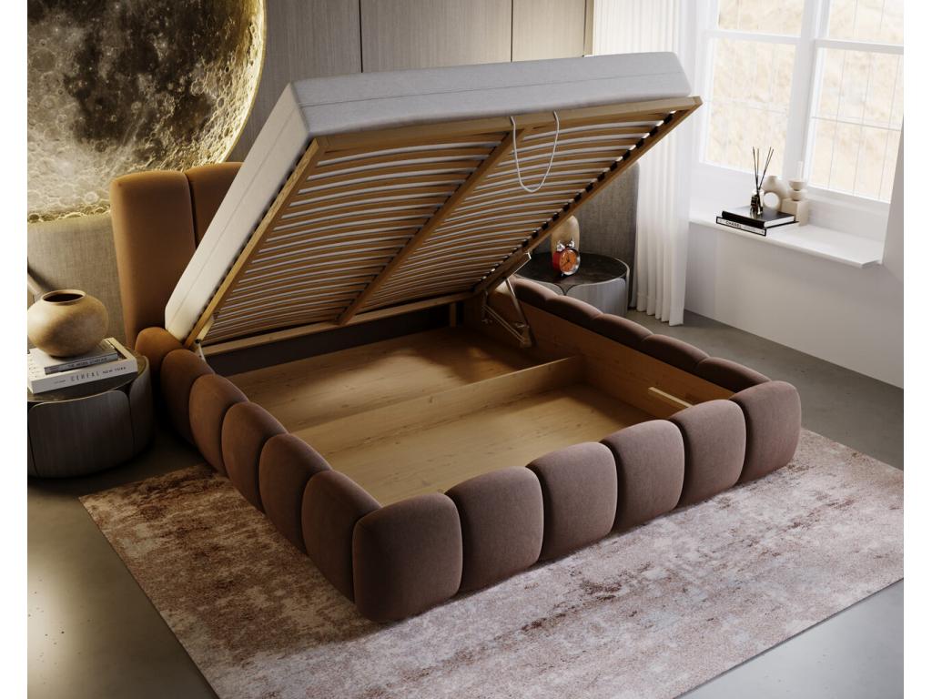 Upholstered bed with storage - 140x200 - double bed - velvet - brown - Cloud
