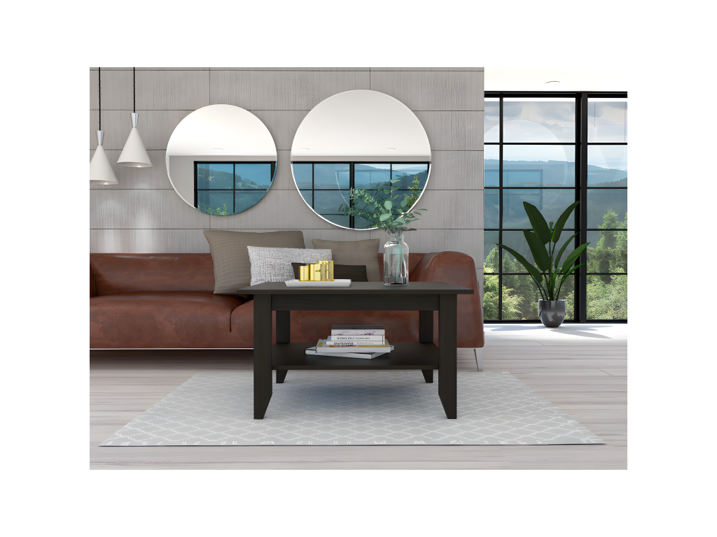 Essential central table with shelf, 80 cm wide x 70 cm deep x 45 cm high, and Wenge