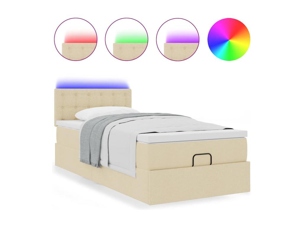 Ottoman bed with cream mattress 100x200 cm fabric