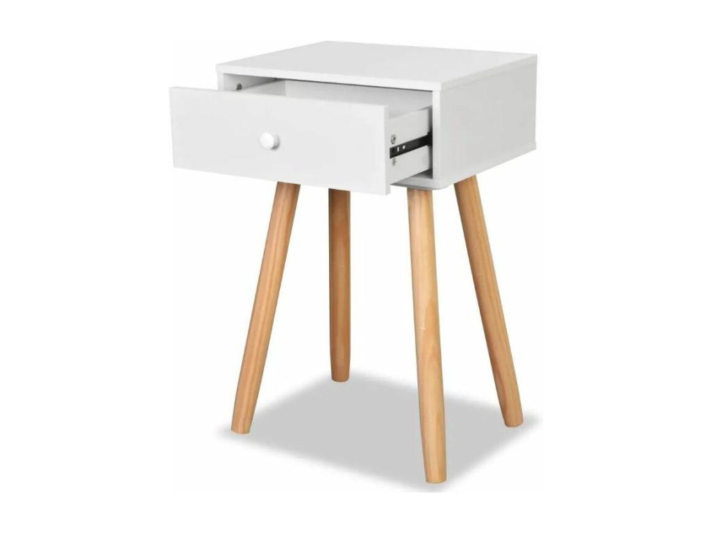 Scandinavian bedside table in white wood with light pine legs by Meubiana - Set of 2