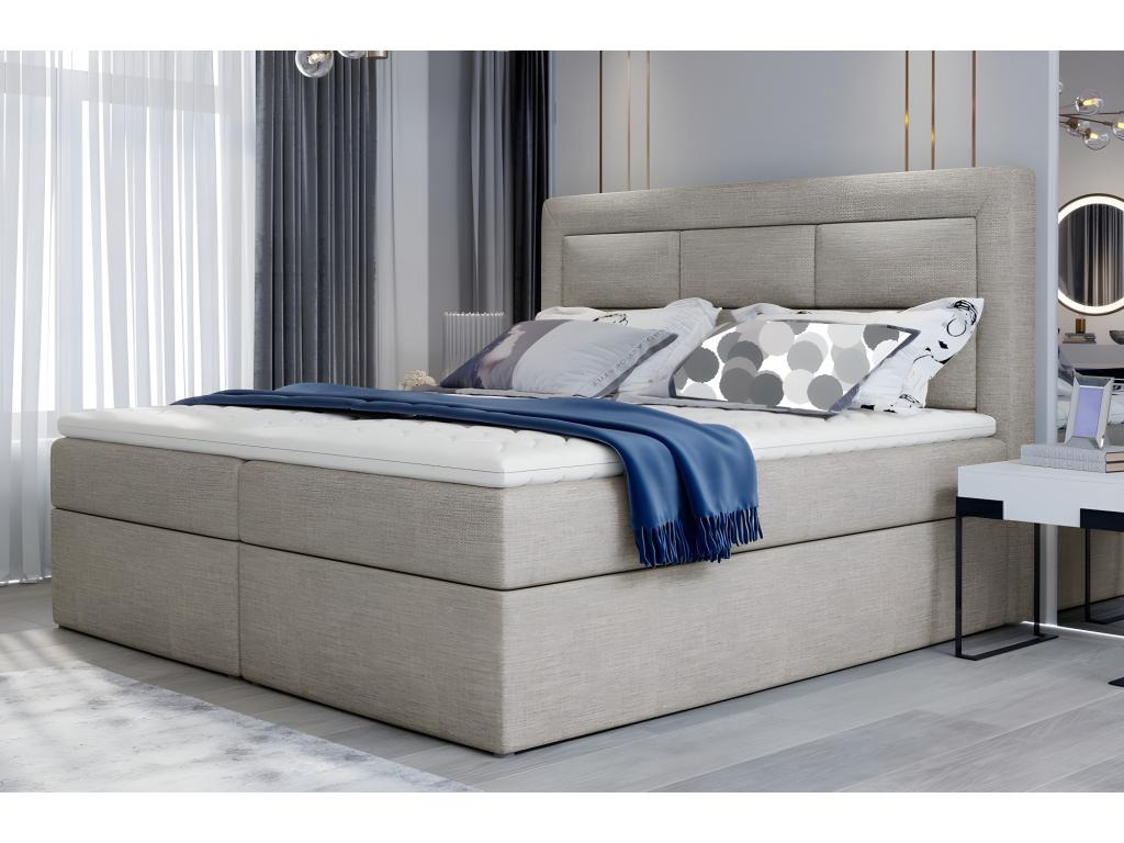 Complete box spring set including headboard, bed base, mattress, and mattress topper by Meubiana - luxury beige fabric - 140x200 cm