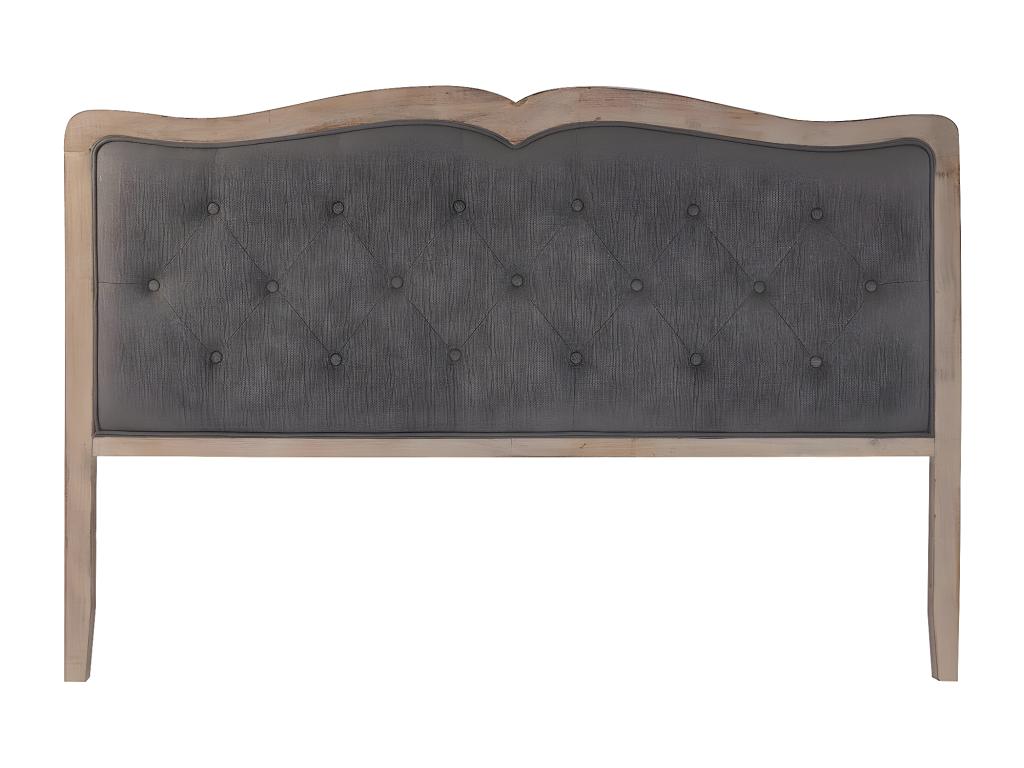 Upholstered headboard in dark grey linen and natural wood - length 160 x depth 10 x height 120 cm