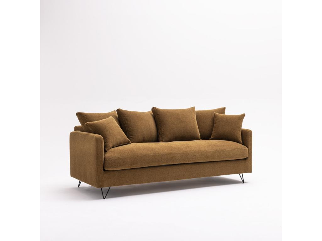 Homzora - 3-seater convertible sofa in fabric with black hairpin legs - Bronze