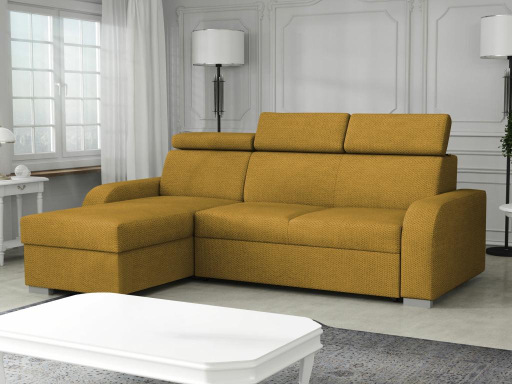 Meubiana 100 Corner Sofa, Yellow, Sleeping Function, Bed Box, 235x170x85cm