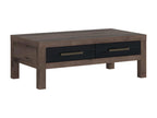 Homzora Coffee Table with 2 Drawers, Wood and Black