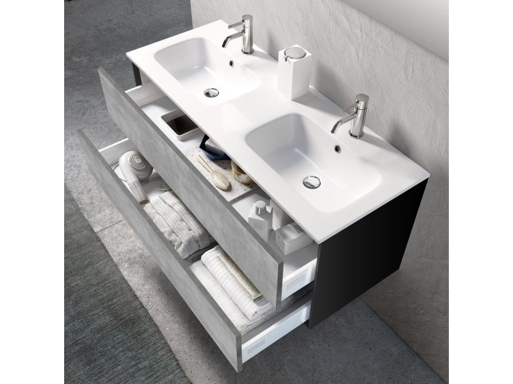 Meubiana 5-piece double sink bathroom set in cement