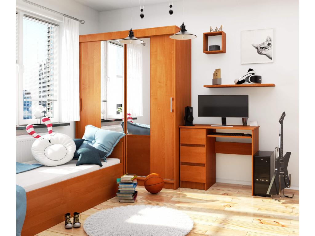 Meubiana A6 Left-Handed Computer Desk, Alder, 90 cm, 3 Drawers, Alder Front, 1 Shelf, 90x50x77 cm